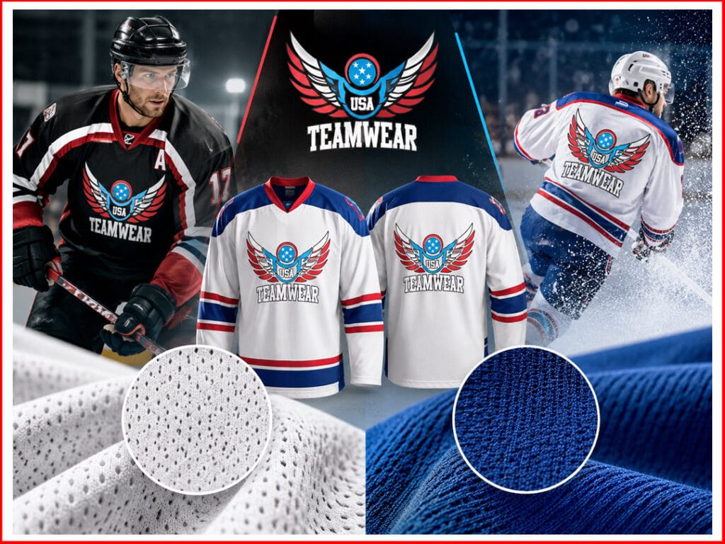 USA TEAMWEAR Comparison of breathable mesh and impact-durable fabric for custom ice hockey jerseys